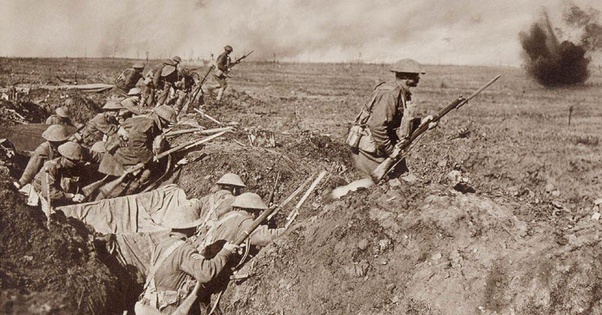 Soldiers going over the top during World War 1