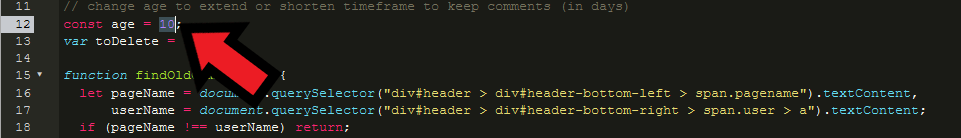 const age, on line 12, is the only piece of code we'll be editing